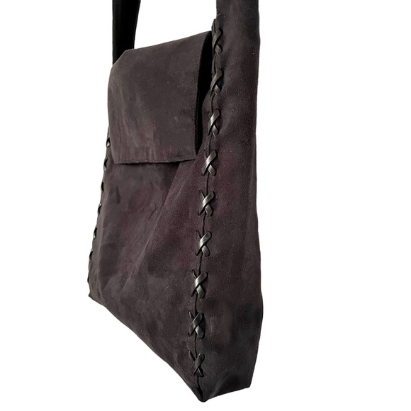 Black Elegant Ultrasuede Handbag Crossbody Messenger/Shoulder Bag Made in Italy - Picture 3 of 14